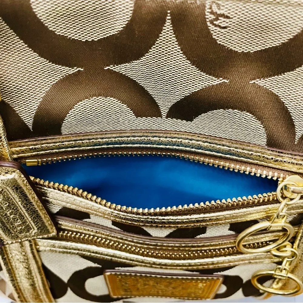 Coach Poppy Op Art Metallic Gold Large Glam Signature Tote - Picture 4 of 12